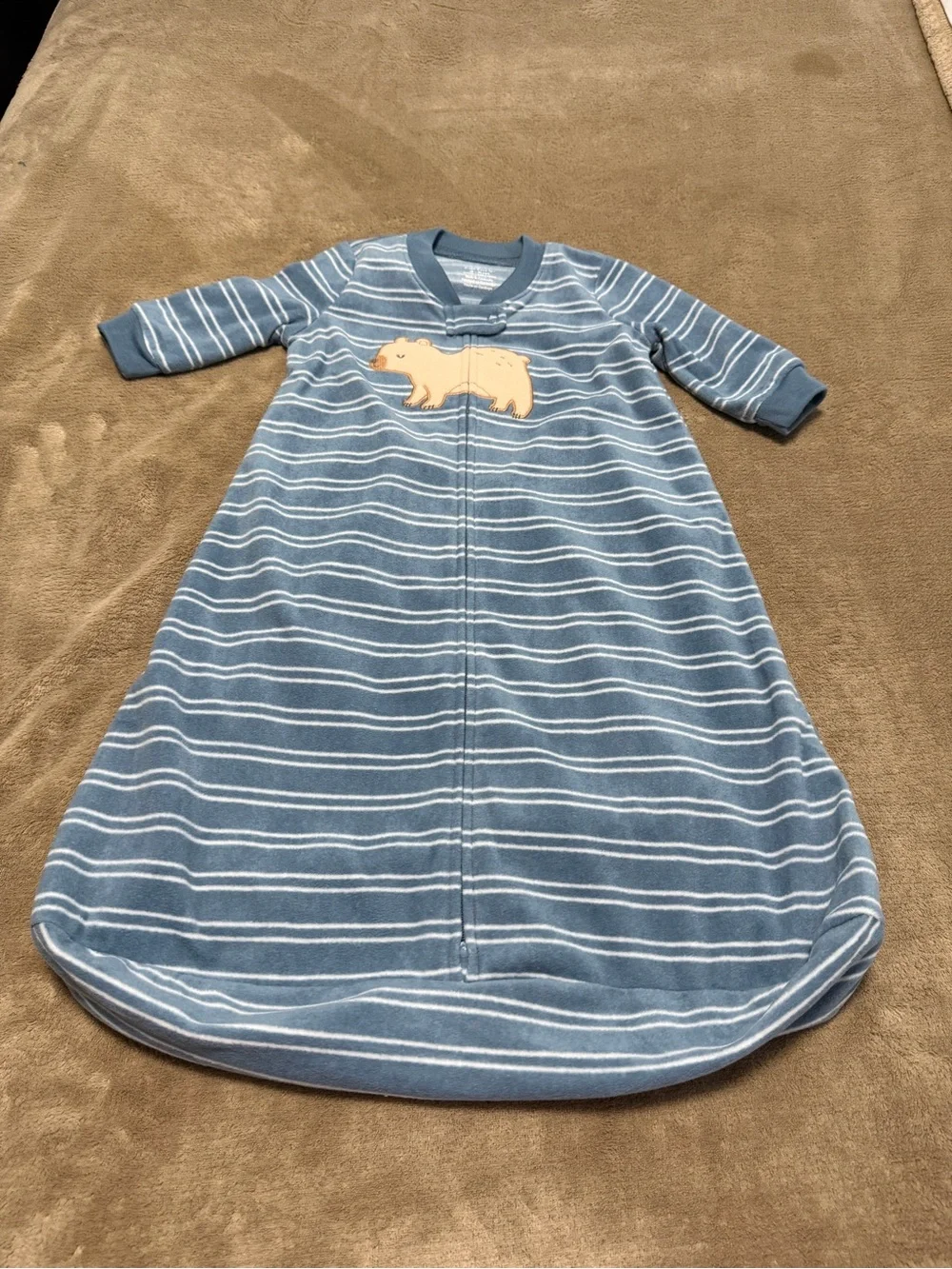 Cozy Gender NeutralStriped Teddy Fleece Sleep Sack Wearable Blanket Sz3/6months